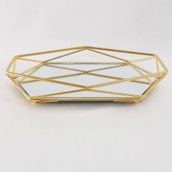 Altıgen Düz Pleksi Figürlü Gold Söz Nişan Tepsisi-ST-10