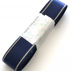 Lacivert Sarı Simli Saten Kurdele 3 cm-STK-1015 Lacivert Sarı Simli Saten Kurdele 3 cm-STK-1015