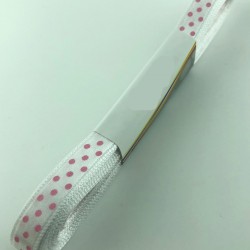 Beyaz Pembe Puantiyeli Saten Kurdele 1 cm-STK-1137