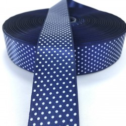 Lacivert Beyaz Puantiyeli Saten Kurdele-STK-1309 Lacivert Beyaz Puantiyeli Saten Kurdele-STK-1309