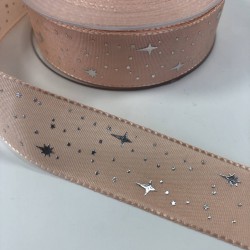 Yavruağzı Yıldız Desenli Tafta Kurdele-TAF-1044