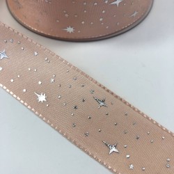 Yavruağzı Yıldız Desenli Tafta Kurdele-TAF-1044