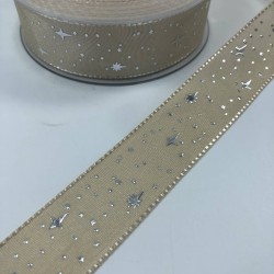 Koyu Krem Yıldız Desenli Tafta Kurdele-TAF-1045