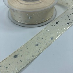 Açık Krem Yıldız Desenli Tafta Kurdele-TAF-1046