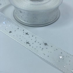 Beyaz Yıldız Desenli Tafta Kurdele-TAF-1047