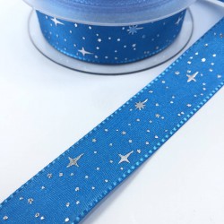 Saks Mavi Yıldız Desenli Tafta Kurdele-TAF-1050