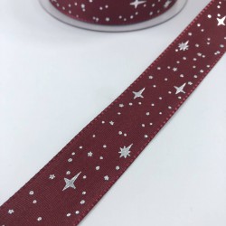 Bordo Yıldız Desenli Tafta Kurdele-TAF-1051