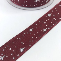 Bordo Yıldız Desenli Tafta Kurdele-TAF-1051
