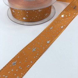 Turuncu Yıldız Desenli Tafta Kurdele-TAF-1052