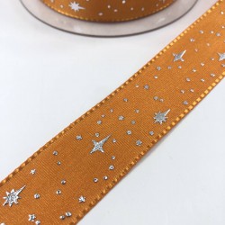Turuncu Yıldız Desenli Tafta Kurdele-TAF-1052