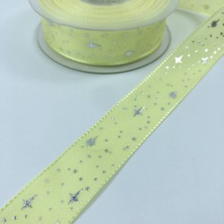 Açık Sarı Yıldız Desenli Tafta Kurdele-TAF-1053