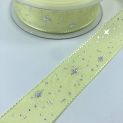 Açık Sarı Yıldız Desenli Tafta Kurdele-TAF-1053