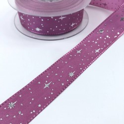 Mürdüm Yıldız Desenli Tafta Kurdele-TAF-1054