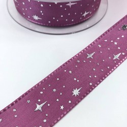 Mürdüm Yıldız Desenli Tafta Kurdele-TAF-1054