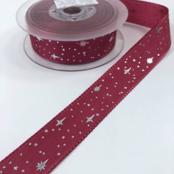 Fuşya Yıldız Desenli Tafta Kurdele-TAF-1055