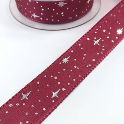 Fuşya Yıldız Desenli Tafta Kurdele-TAF-1055