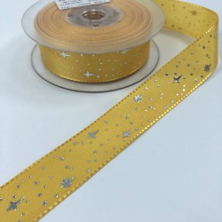 Koyu Sarı Yıldız Desenli Tafta Kurdele-TAF-1056 Koyu Sarı Yıldız Desenli Tafta Kurdele-TAF-1056