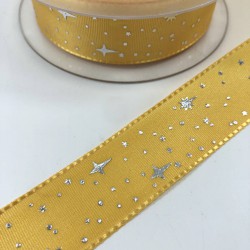 Koyu Sarı Yıldız Desenli Tafta Kurdele-TAF-1056 Koyu Sarı Yıldız Desenli Tafta Kurdele-TAF-1056