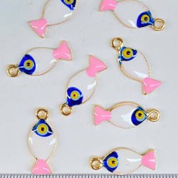 Nazar Boncuklu Metal Balık Kolye Ucu Pembe 1 Adet-TAP-1199 Nazar Boncuklu Metal Balık Kolye Ucu Pembe 1 Adet-TAP-1199