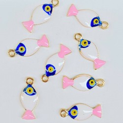 Nazar Boncuklu Metal Balık Kolye Ucu Pembe 1 Adet-TAP-1199 Nazar Boncuklu Metal Balık Kolye Ucu Pembe 1 Adet-TAP-1199