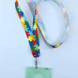 Rengarenk Puzzle Desenli Boyun Askı İpi Yaka Kartlığı-TAP-1280