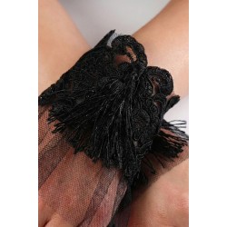 Tasselya Lace Siyah T&uuml;l Bilek Eldiveni &ndash; P&uuml;sk&uuml;l Detaylı Vintage Gelin ve Davet Aksesuarı-TASSELYA-2
