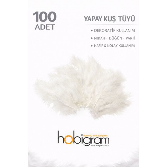 Premium Yapay Kuş T&uuml;y&uuml; 100 Adet Beyaz Ekonomik Paket Nikah D&uuml;ğ&uuml;n Parti S&uuml;sleme-TEKTUY-1000