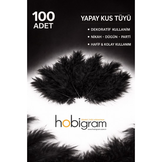 Premium Yapay Kuş T&uuml;y&uuml; 100 Adet Siyah Ekonomik Paket Nikah D&uuml;ğ&uuml;n Parti S&uuml;sleme-TEKTUY-1001