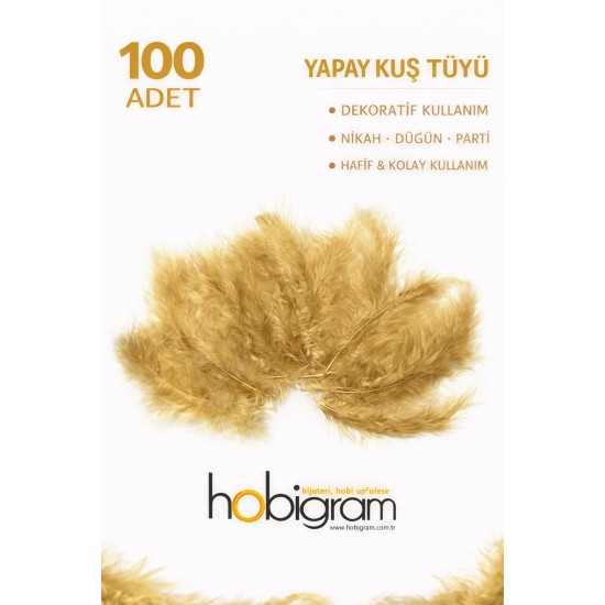 Premium Yapay Kuş T&uuml;y&uuml; 100 Adet Gold Ekonomik Paket Nikah D&uuml;ğ&uuml;n Parti S&uuml;sleme-TEKTUY-1002
