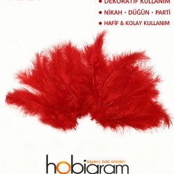 Premium Yapay Kuş T&uuml;y&uuml; 100 Adet Kırmızı Ekonomik Paket Nikah D&uuml;ğ&uuml;n Parti S&uuml;sleme-TEKTUY-1003