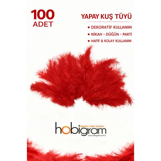 Premium Yapay Kuş T&uuml;y&uuml; 100 Adet Kırmızı Ekonomik Paket Nikah D&uuml;ğ&uuml;n Parti S&uuml;sleme-TEKTUY-1003