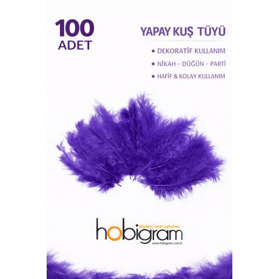 Premium Yapay Kuş T&uuml;y&uuml; 100 Adet Mor Ekonomik Paket Nikah D&uuml;ğ&uuml;n Parti S&uuml;sleme-TEKTUY-1008