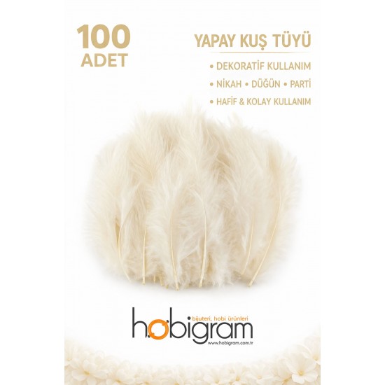 Premium Yapay Kuş T&uuml;y&uuml; 100 Adet Krem Ekonomik Paket Nikah D&uuml;ğ&uuml;n Parti S&uuml;sleme-TEKTUY-1012