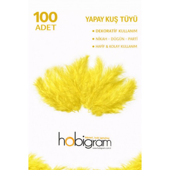 Premium Yapay Kuş T&uuml;y&uuml; 100 Adet Sarı Ekonomik Paket Nikah D&uuml;ğ&uuml;n Parti S&uuml;sleme-TEKTUY-1014