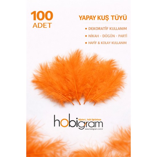 Premium Yapay Kuş T&uuml;y&uuml; 100 Adet Turuncu Ekonomik Paket Nikah D&uuml;ğ&uuml;n Parti S&uuml;sleme-TEKTUY-1015