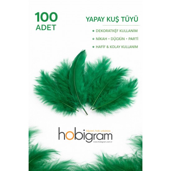 Premium Yapay Kuş T&uuml;y&uuml; 100 Adet Yeşil Ekonomik Paket Nikah D&uuml;ğ&uuml;n Parti S&uuml;sleme-TEKTUY-1017