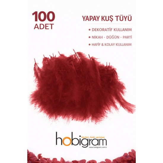Premium Yapay Kuş T&uuml;y&uuml; 100 Adet Bordo Ekonomik Paket Nikah D&uuml;ğ&uuml;n Parti S&uuml;sleme-TEKTUY-1023
