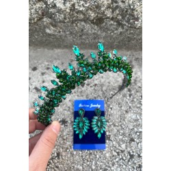 Thalia Ta&ccedil; İnce Mekik K&uuml;pe Seti Yeşil &ndash; Gelin Kına D&uuml;ğ&uuml;n İ&ccedil;in Taşlı Işıltılı Abiye Aksesuar-THALIA-19