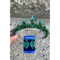 Thalia Ta&ccedil; İnce Mekik K&uuml;pe Seti Yeşil &ndash; Gelin Kına D&uuml;ğ&uuml;n İ&ccedil;in Taşlı Işıltılı Abiye Aksesuar-THALIA-19