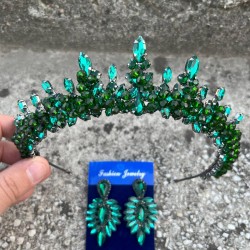 Thalia Taç İnce Mekik Küpe Seti Yeşil – Gelin Kına Düğün İçin Taşlı Işıltılı Abiye Aksesuar-THALIA-19 Thalia Taç İnce Mekik Küpe Seti Yeşil – Gelin Kına Düğün İçin Taşlı Işıltılı Abiye Aksesuar-THALIA-19