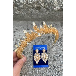 Thalia Ta&ccedil; İnce Mekik K&uuml;pe Seti Gold &ndash; Gelin Kına D&uuml;ğ&uuml;n İ&ccedil;in Taşlı Işıltılı Abiye Aksesuar-THALIA-21