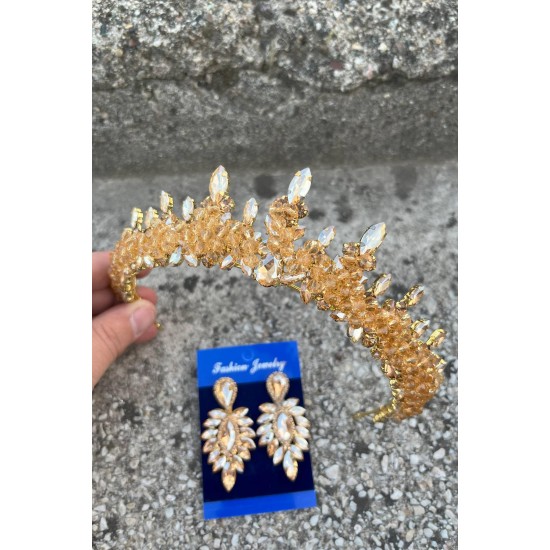 Thalia Taç İnce Mekik Küpe Seti Gold – Gelin Kına Düğün İçin Taşlı Işıltılı Abiye Aksesuar-THALIA-21 Thalia Taç İnce Mekik Küpe Seti Gold – Gelin Kına Düğün İçin Taşlı Işıltılı Abiye Aksesuar-THALIA-21
