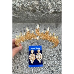 Thalia Ta&ccedil; İnce Mekik K&uuml;pe Seti Gold &ndash; Gelin Kına D&uuml;ğ&uuml;n İ&ccedil;in Taşlı Işıltılı Abiye Aksesuar-THALIA-21