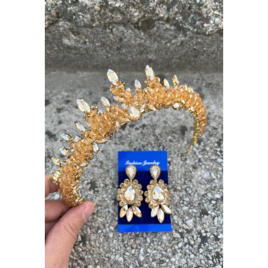 Thalia Taç Üç Mekik Küpe Seti Gold – Gelin Kına Düğün İçin Taşlı Işıltılı Abiye Aksesuar-THALIA-22 Thalia Taç Üç Mekik Küpe Seti Gold – Gelin Kına Düğün İçin Taşlı Işıltılı Abiye Aksesuar-THALIA-22
