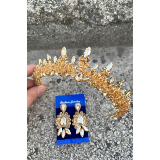 Thalia Taç Üç Mekik Küpe Seti Gold – Gelin Kına Düğün İçin Taşlı Işıltılı Abiye Aksesuar-THALIA-22 Thalia Taç Üç Mekik Küpe Seti Gold – Gelin Kına Düğün İçin Taşlı Işıltılı Abiye Aksesuar-THALIA-22