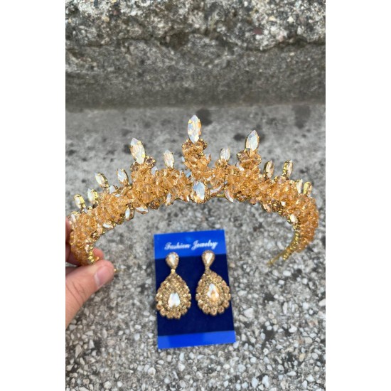Thalia Taç Damla Mekik Küpe Seti Gold – Gelin Kına Düğün İçin Taşlı Işıltılı Abiye Aksesuar-THALIA-24 Thalia Taç Damla Mekik Küpe Seti Gold – Gelin Kına Düğün İçin Taşlı Işıltılı Abiye Aksesuar-THALIA-24