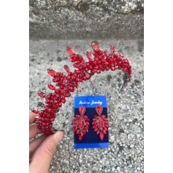 Thalia Ta&ccedil; İnce Mekik K&uuml;pe Seti Kırmızı &ndash; Gelin Kına D&uuml;ğ&uuml;n İ&ccedil;in Taşlı Işıltılı Abiye Aksesuar-THALIA-28