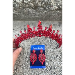 Thalia Ta&ccedil; İnce Mekik K&uuml;pe Seti Kırmızı &ndash; Gelin Kına D&uuml;ğ&uuml;n İ&ccedil;in Taşlı Işıltılı Abiye Aksesuar-THALIA-28