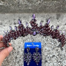 Thalia Taç İnce Mekik Küpe Seti Mor – Gelin Kına Düğün İçin Taşlı Işıltılı Abiye Aksesuar-THALIA-31 Thalia Taç İnce Mekik Küpe Seti Mor – Gelin Kına Düğün İçin Taşlı Işıltılı Abiye Aksesuar-THALIA-31