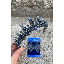 Thalia Ta&ccedil; İnce Mekik K&uuml;pe Seti Lacivert &ndash; Gelin Kına D&uuml;ğ&uuml;n İ&ccedil;in Taşlı Işıltılı Abiye Aksesuar-THALIA-34